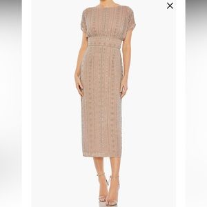 MAC DUGGAL Beaded Empire Waist Column Midi Cocktail Dress